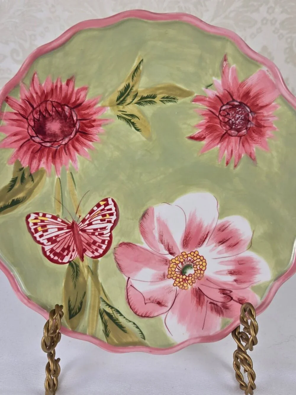 April Cornell Pink Flower Set 2 Snack Plates, Cup & Saucer, Creamer Contemporary